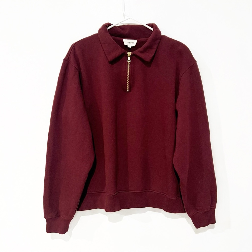 Octobre Editions Sezane Men’s Nichols Burgundy Exposed Quarter Zip Sweatshirt - Picture 5 of 11